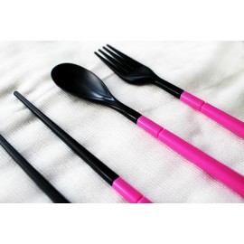 Дорожный набор вилка ложка палочки, розовый