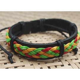 Кожаный растаманский плетеный браслет Ямайка