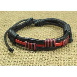 Кожаный плетеный браслет Египет черный с красным