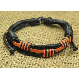 Кожаный плетеный браслет Египет черный с оранжевым
