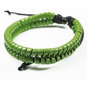 Кожаный плетеный браслет Свежая Зелень