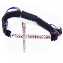 Оригинальный плетеный браслет Крест со стразами