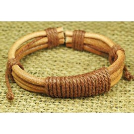 Кожаный плетеный браслет Монте Кристо светло-коричневый