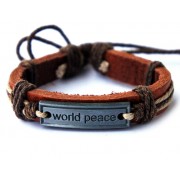 Кожаный плетеный браслет Мир во всем мире