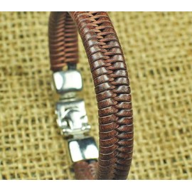 Кожаный плетеный премиум браслет Ришелье коричневый