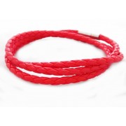 Кожаный плетеный премиум браслет Питон красный на магнитной защелке
