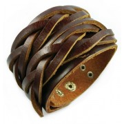Кожаный широкий премиум браслет Нирвана коричневый