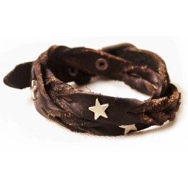 Кожаный оригинальный премиум браслет Лиана со звездами коричневый