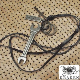 Кулон из металла на кожаном шнурке Гаечный Ключ