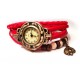 Женские винтажные часы кожаный браслет с часами Ретро красный