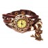 Женские винтажные часы кожаный браслет с часами Сова коричневый
