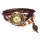 Женские винтажные часы кожаный браслет с часами Листик коричневый