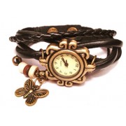 Женские винтажные часы кожаный браслет с часами Бабочка черный