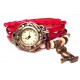 Женские винтажные часы кожаный браслет с часами Сова красный