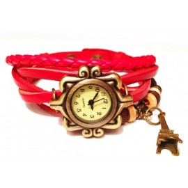 Женские винтажные часы кожаный браслет с часами Париж красный